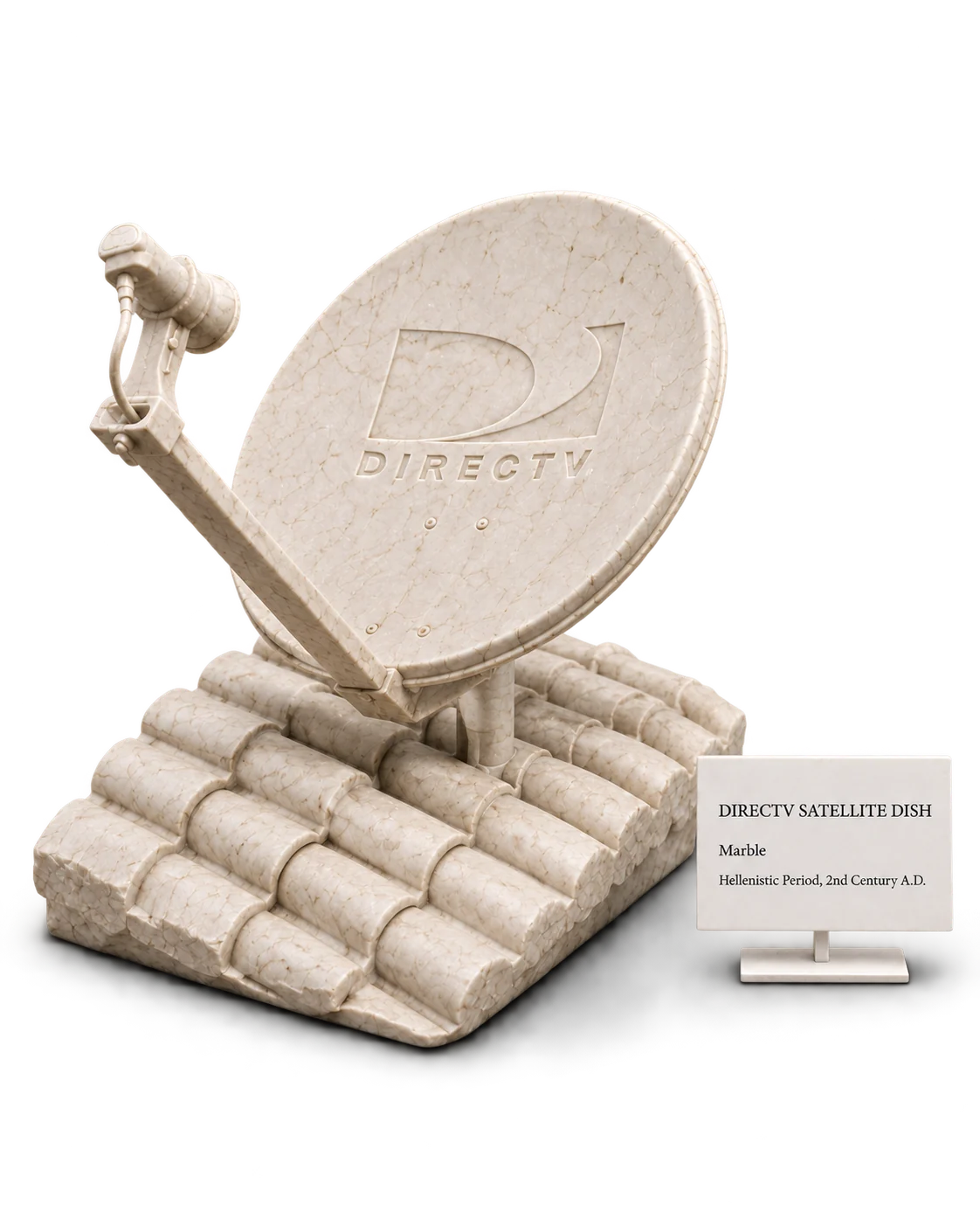 Antena satelital de DIRECTV esculpida en mármol