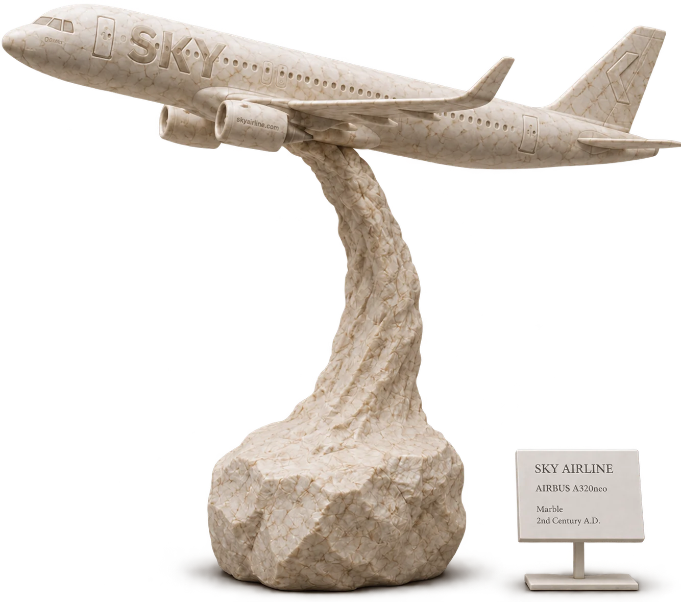Avión de SKY Airline esculpido en mármol